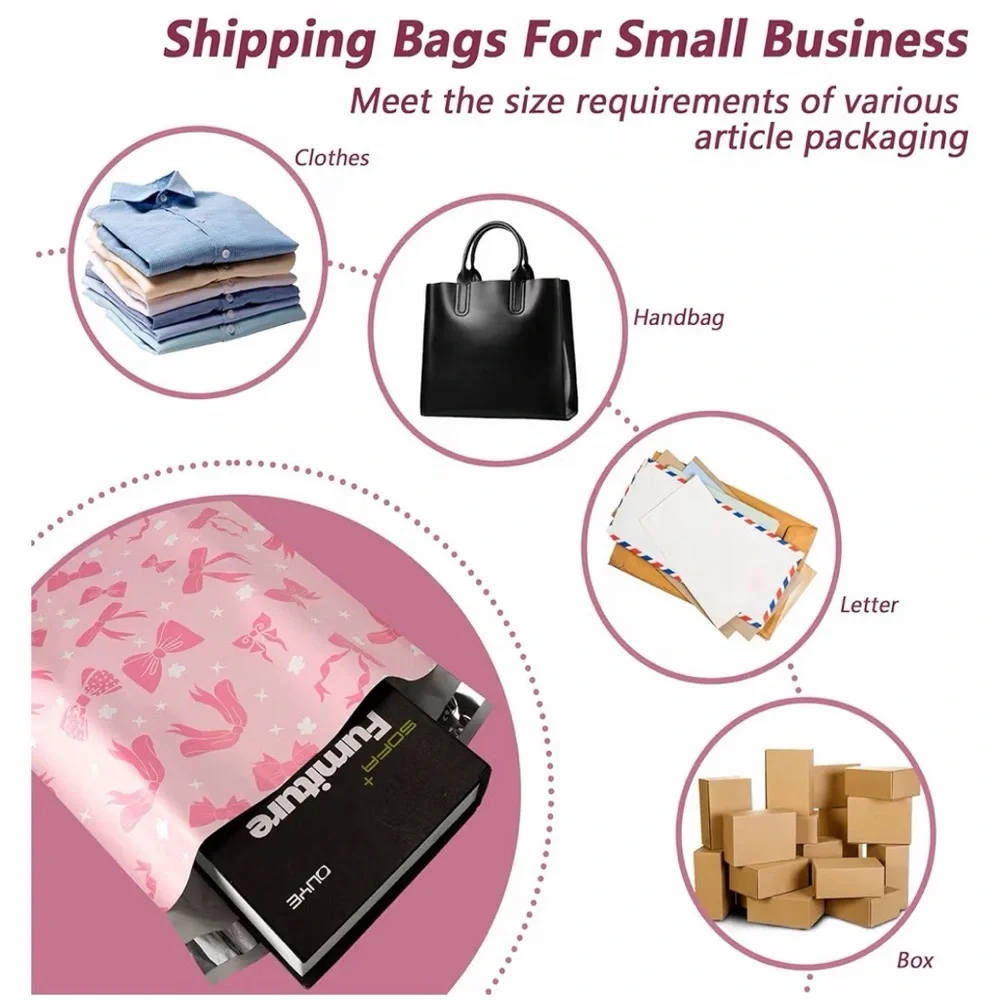 Pink Bow Poly Mailers 10x13 Inch (15) Waterproof High Durability
